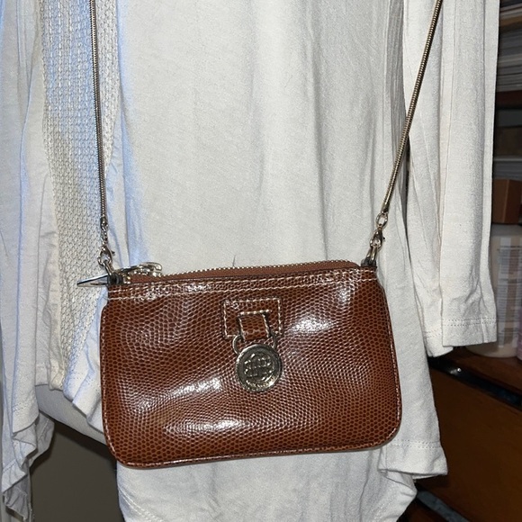 Dana Buchman brown crossbody wallet, removable chain strap, card slots on back - Picture 1 of 10